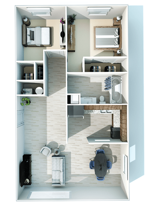 Floor plan for 2 beds, 1 bath, 775 sqft